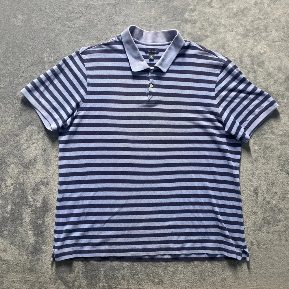 Club Room Polo Shirt Mens XL Blue Navy Striped Short Sleeve Cotton Pique